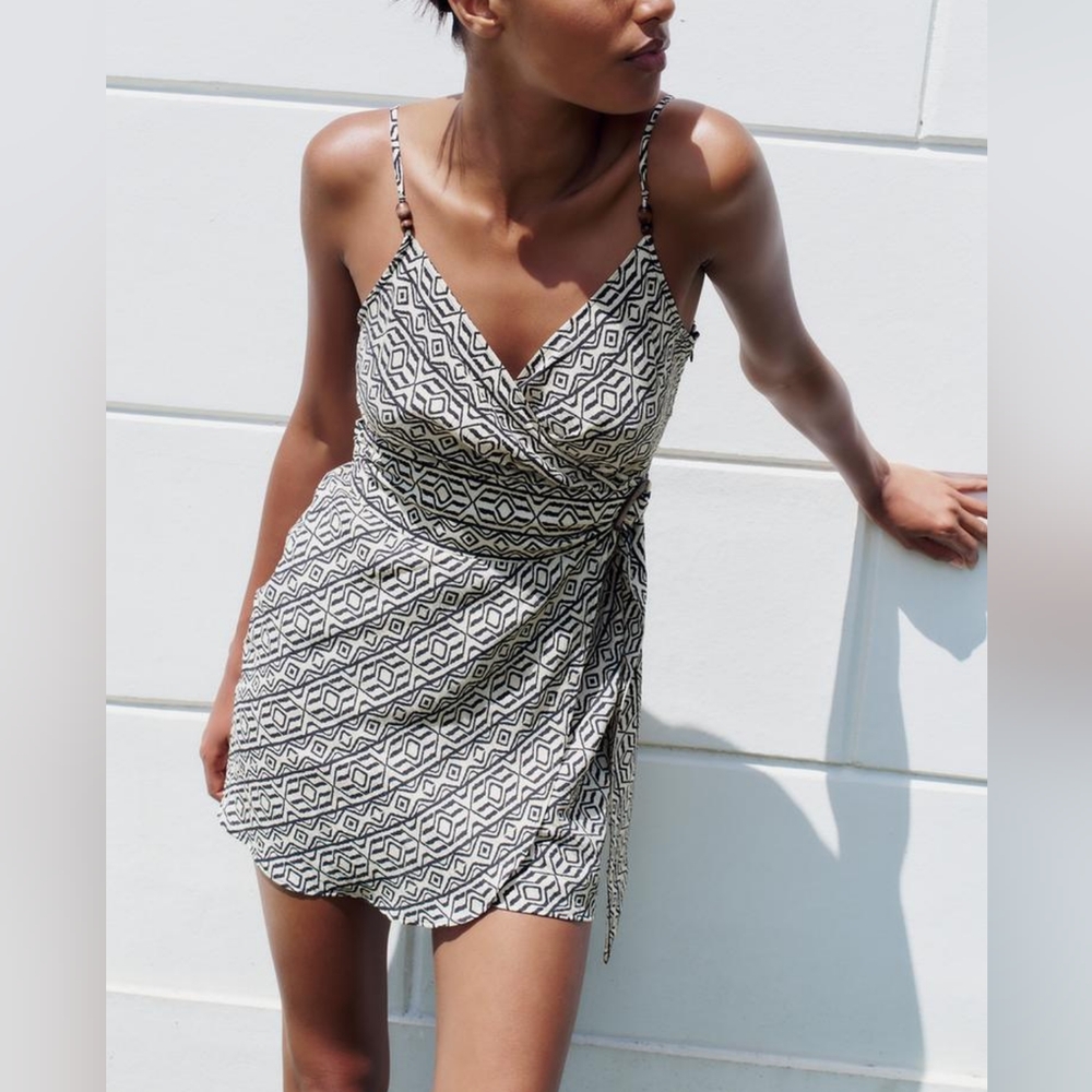 ZARA PRINTED WRAP MINI DRESS